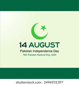 Día de la Independencia de Pakistán. 14 de agosto de 1947. Día de Pakistán con luna y estrella. Felices vacaciones en el Día Verde de Pakistán