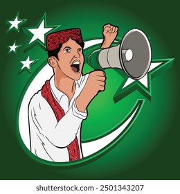 Independence day Pakistan Boy with megaphone vector illustration