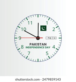 Día de la independencia de Pakistán con reloj y bandera 