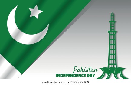 Independence Day of Pakistan poster with pakistan flag and tower