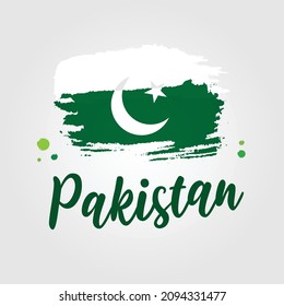 Independence day of Pakistan. Watercolor brush stroke flag background. Modern national country flag with Abstract 