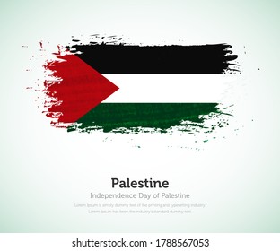 Independence day of Palestine country. Abstract flag in shape of paint brush stroke with shiny colored background