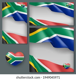 Independence Day patriotic backgrounds set. South Africa Reconciliation, Freedom Day celebration banner, poster, card, flyer in national flag colors and space for text realistic vector illustration