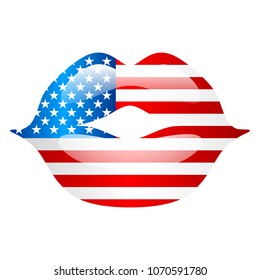Independence Day patriotic illustration. American flag with stars and stripes in shape of lips.