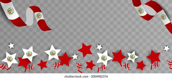 Independence Day of Peru, festive banner with balloons and ribbons. Peru flag.