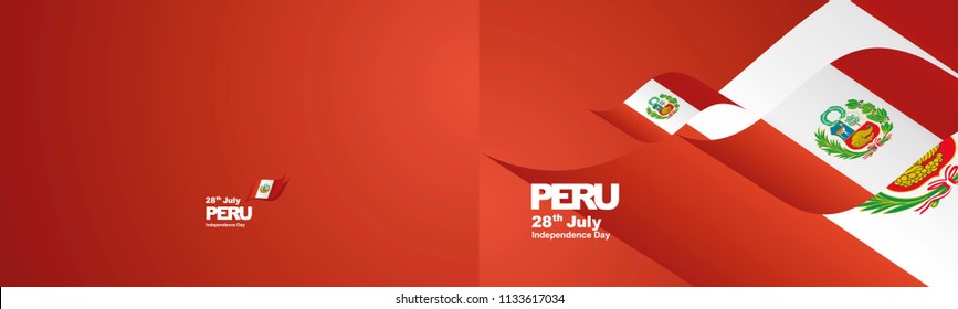 Independence Day Peru flag ribbon two fold landscape background