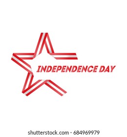 Independence day of Peru, July 28. Patriotic Symbolic greeting card. Vector illustration. Star made of ribbon in national peruvian flag colors