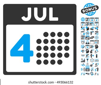 Independence Day pictograph with bonus calendar and time management pictures. Vector illustration style is flat iconic bicolor symbols, blue and gray colors, white background.