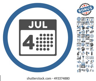 Independence Day pictograph with bonus calendar and time management pictograph collection. Vector illustration style is flat iconic bicolor symbols, cobalt and gray colors, white background.