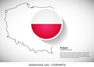 Independence day of Poland. Creative national country flag of Poland with outline map. Abstract greeting card or banner vector illustration