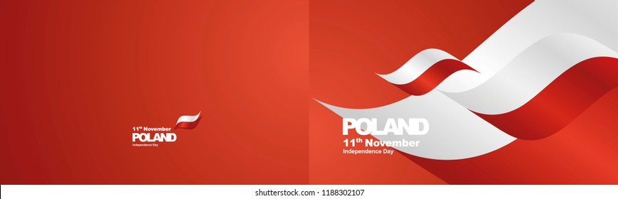 Independence Day Poland flag ribbon two fold landscape background