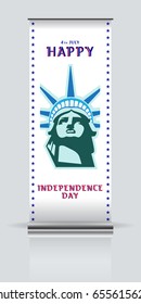 
Independence Day. Portrait. Statue of Liberty. Text color US flag. Patterns presentations. 3D font letters. The national symbol of America. Green and blue illustration on a gray background. poster