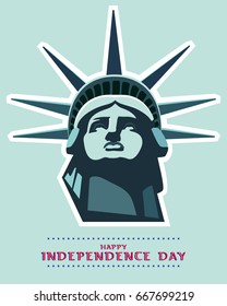 
Independence Day. Portrait. Statue of Liberty. USA. Download banner, layout. celebration. July 4. Flat banner.3D letter font.Red text Street Business.Green and black illustrations green background
