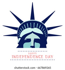 
Independence Day. Portrait.Statue of Liberty. USA. Download banner, layout. celebration. July 4. Flat banner.3D font letters. Red text.Business street.Green-blue illustration of a white background
