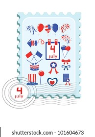 Independence Day . Postage stamp with icons.