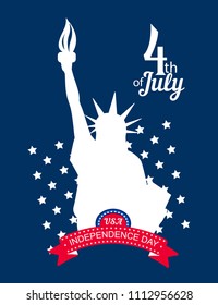 independence day poster. American t shirt design with statue of Liberty. Fourth of July illustration. American holiday poster 4th of July. 