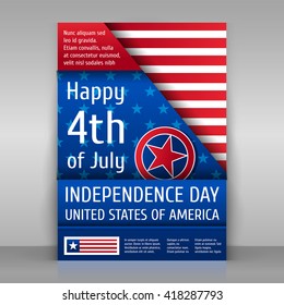 Independence day poster. Happy 4th of July. Paper sheet on gray background. Vector template. Flyer design.