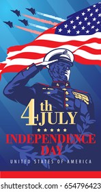 Independence Day. Poster. Soldier who salutes in honor of Independence