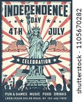 Independence day poster with statue of liberty. Vintage vector illustration