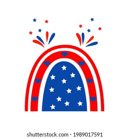 Independence day rainbow with american flag patriotic illustrations. Cute vector prints for 4th of July. Independence day design elements in the colors of the US national flag. 

