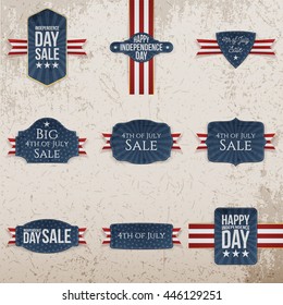 Independence Day realistic Labels Set. Vector Illustration