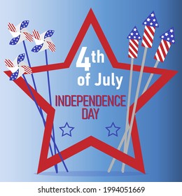 Independence Day with a red star. 4th of July greeting card