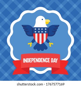independence day related united state flag in eagle with ribbons badge and strips background vectors illustration in flat style 