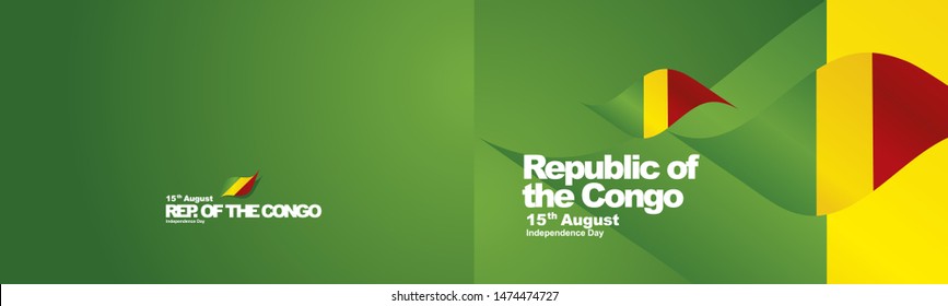 Independence Day Republic of the Congo flag ribbon two fold landscape background