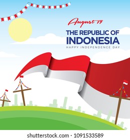 Independence Day Republic Indonesia With Flag Fluttering