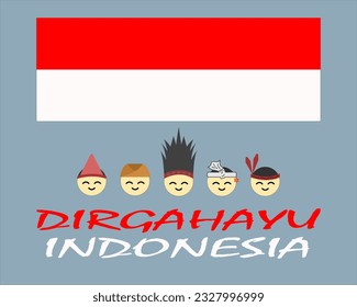 Independence Day of the Republic of Indonesia with the image of the Red and White Flag and Various Tribal Races of Indonesia