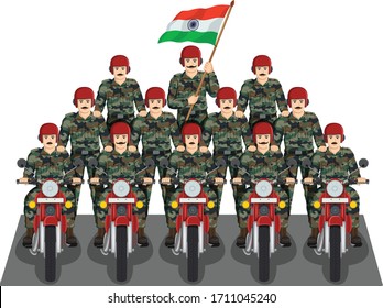 Independence Day Republic Day Soldier Celebration Cartoon Illustration Bike Parade 