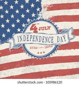 Independence day retro styled label on stars and stripes background. Vector, EPS10