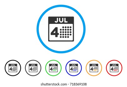 Independence Day rounded icon. Style is a flat independence day grey symbol inside light blue circle with black, gray, green, blue, red, orange variants.