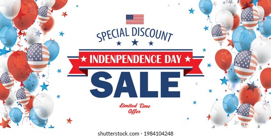 Independence Day Sale banner with balloons and stars. Eps 10 vector file.
