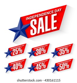 Independence Day Sale discount labels vector illustration