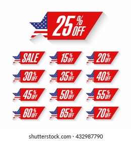 Independence Day Sale discount labels vector illustration