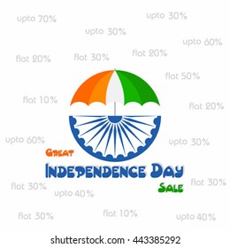 Independence Day sale greeting with tricolouered umbrella stock vector