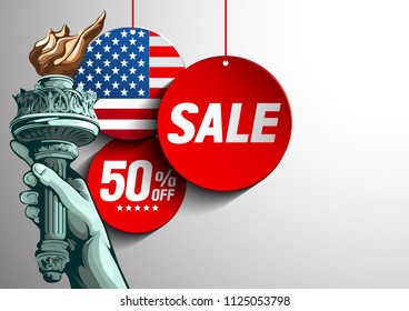 independence day sale, Hand of the Statue of Liberty Poster ,vector illustration.