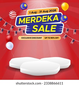 Independence Day sale promotion poster. Malaysia Independence Day celebration social media template.