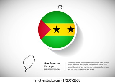 Independence day of Sao Tome and Principe. Creative national country flag of Sao Tome and Principe with outline map. Elegant greeting card or banner vector illustration