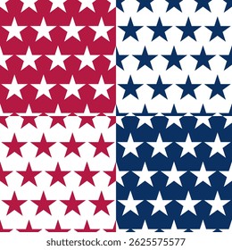 Independence Day Seamless Pattern. 4th of July Decoration. Red Blue White Big Stars. Basic Vector Seamless Pattern Set
