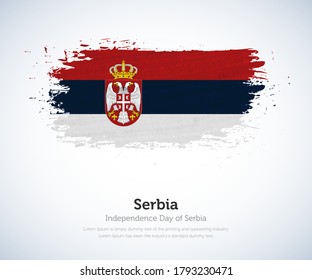 Independence day of Serbia country. Abstract flag in shape of paint brush stroke with shiny colored background