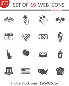 Independence day. Set of 16 high quality web icons