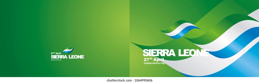 Independence Day Sierra Leone waving flag ribbon two fold landscape background banner greeting card
