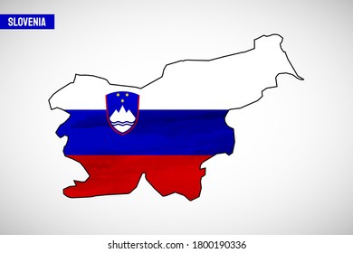 Independence day of Slovenia country. Abstract outline country map with flag in watercolor style illustration