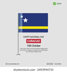 Curaçao Independence Day Social Media Banner, Editable Vector Design with Flag