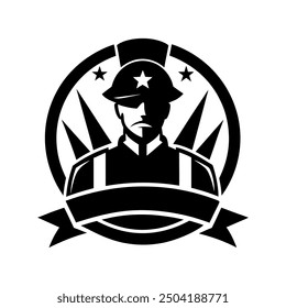 independence day soldier Vector Silhouette logo design template black and white
