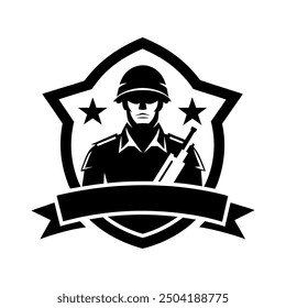 independence day soldier Vector Silhouette logo design template black and white
