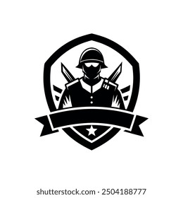 independence day soldier Vector Silhouette logo design template black and white
