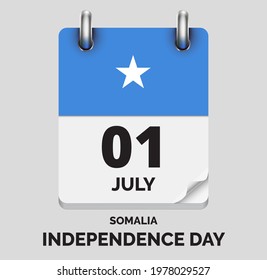 Independence Day, Somalia - july 1, days of year, flat realistic calendar icon Independence Day vector image with Somalia flag